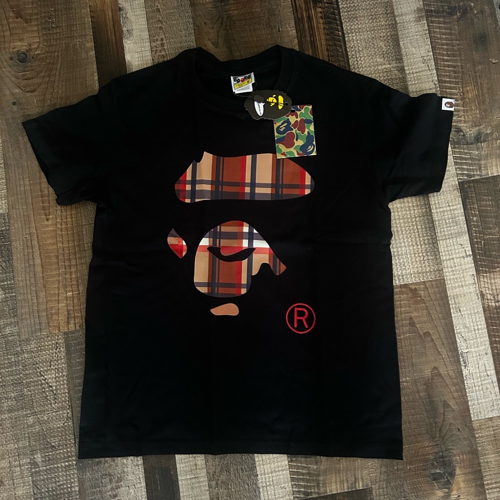 Bape Black and Red Short Sleeve Tee with Graphic Design